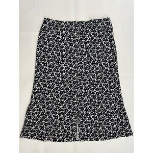 Floral Button Front Midi Skirt Plus Sz 2X 3X Navy White A Line Cottagecore Boho